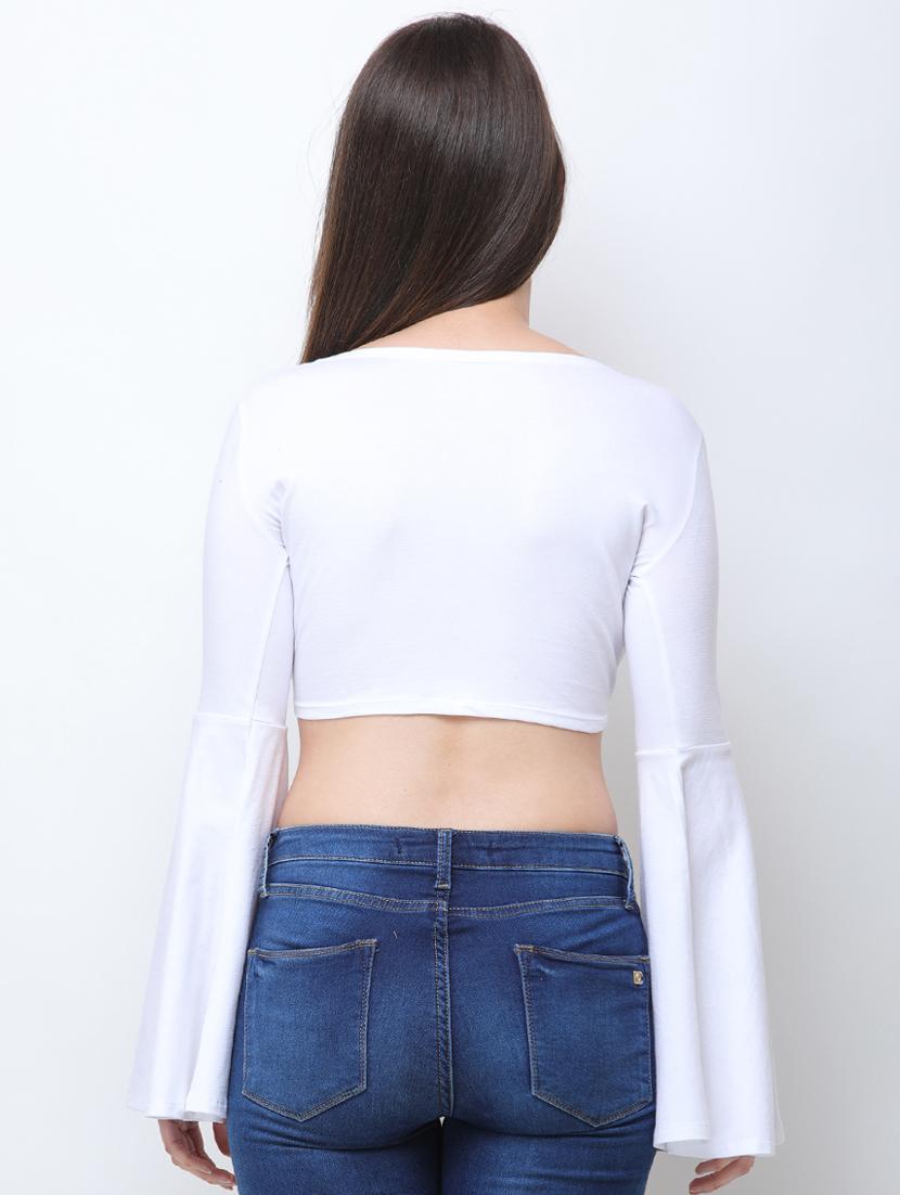 bell sleeved solid crop top - 16053035 - Zoom Image - 3