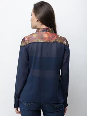 floral panel sheer shirt - 16053088 - Standard Image - 3