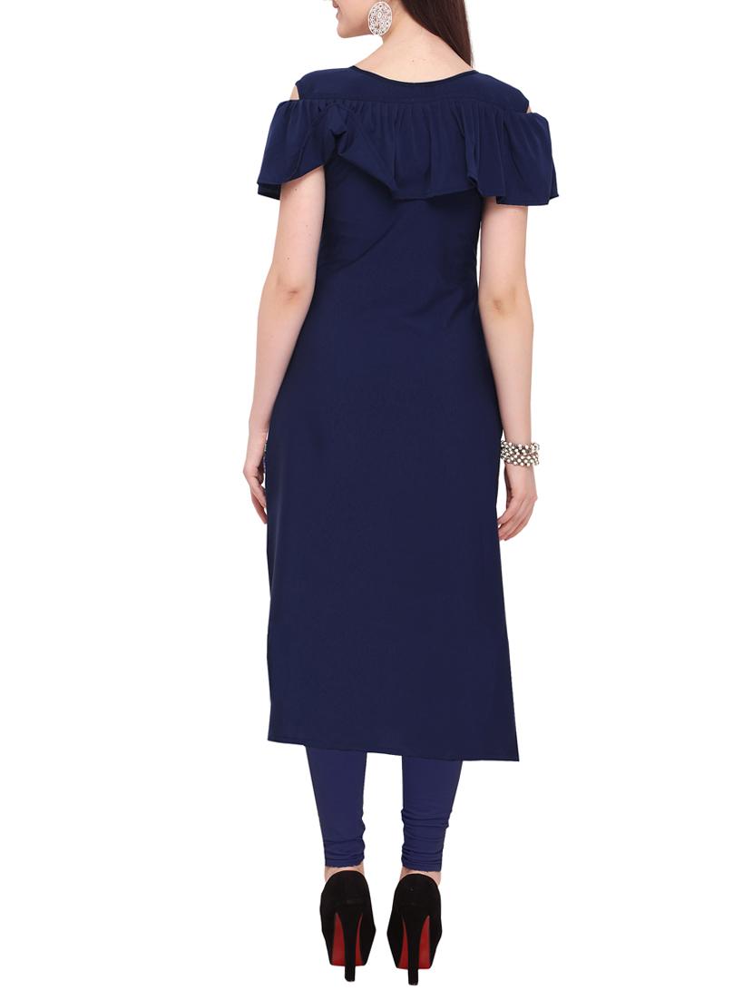 navy checkered straight kurta - 16053318 - Zoom Image - 3