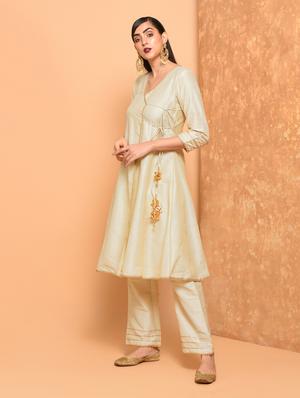 gota lace border angrakha kurta - 16057239 - Standard Image - 3