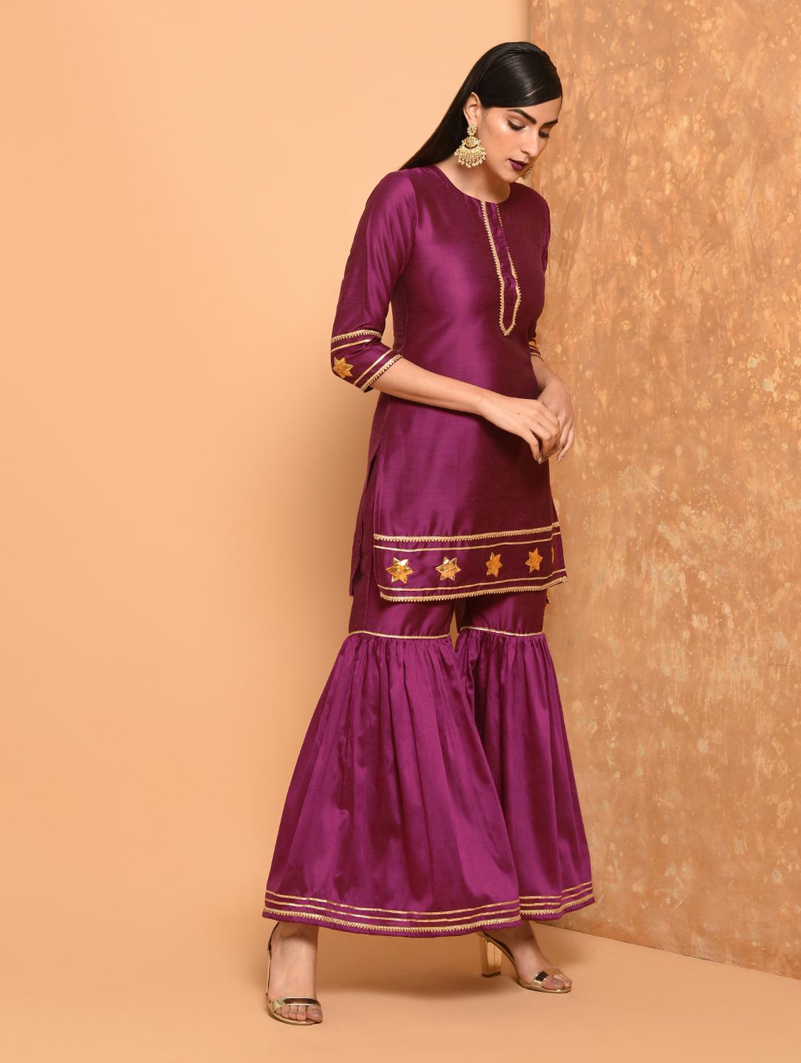 gota patti purple straight kurta - 16057242 - Zoom Image - 3