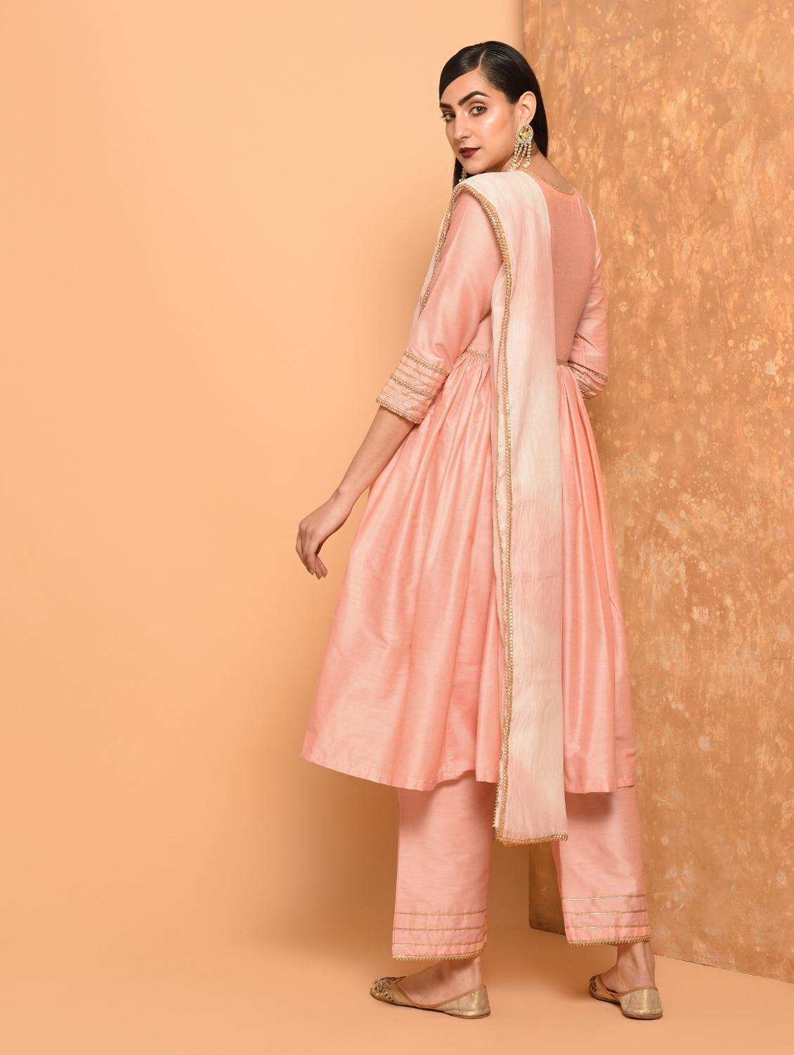 gota lace border flared kurta - 16057246 - Zoom Image - 3