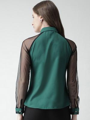 embellished collar sheer panel shirt - 16058370 - Standard Image - 3