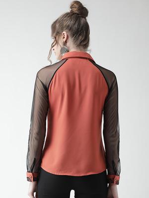 embellished collar sheer panel shirt - 16058371 - Standard Image - 3