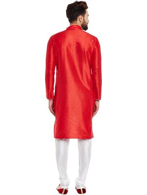 red silk blend kurta pyjama set - 16058841 - Standard Image - 3