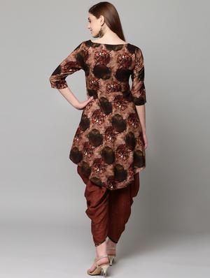 Angrakha high-low kurta with salwar set - 16059088 - Standard Image - 3