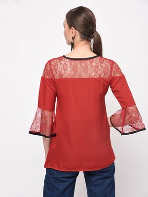 contrast piped floral lace panel top - 16059491 - Standard Image - 3