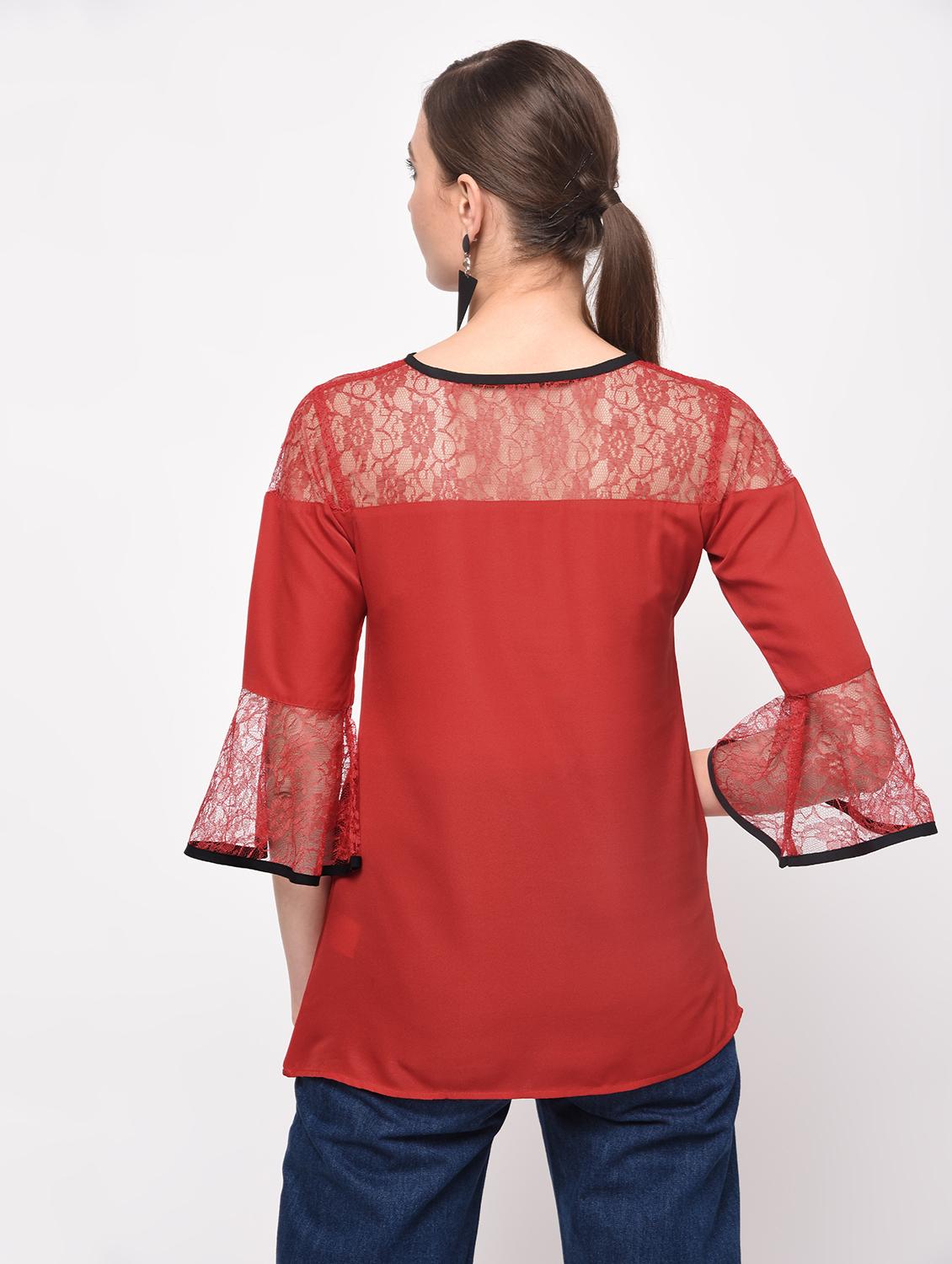 contrast piped floral lace panel top - 16059491 - Zoom Image - 3