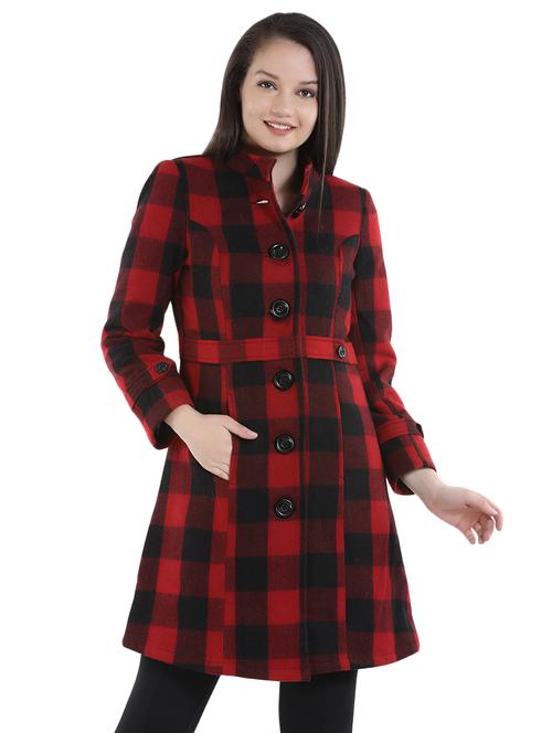 mandarin neck checkered overcoat - 16059764 - Standard Image - 1