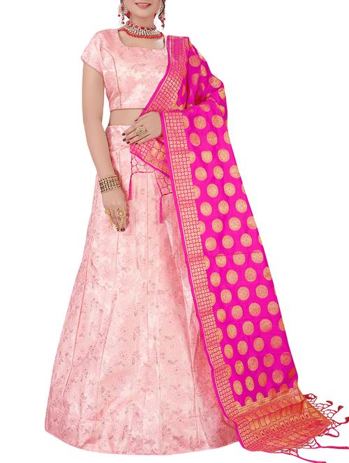 self-design a-line lehenga with contrast dupatta - 16063331 - Very Small Image - 1