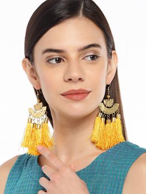 yellow metal drop earring - 16063593 - Standard Image - 3