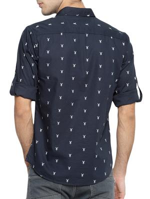 navy blue printed casual shirt - 16064947 - Standard Image - 3