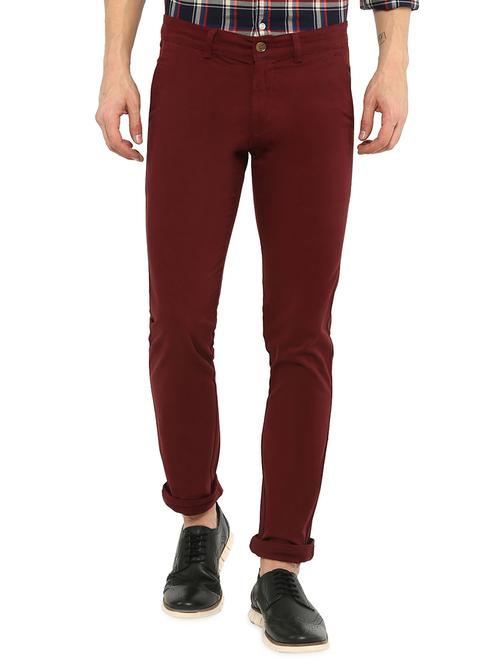 maroon solid chinos - 16065807 - Standard Image - 1