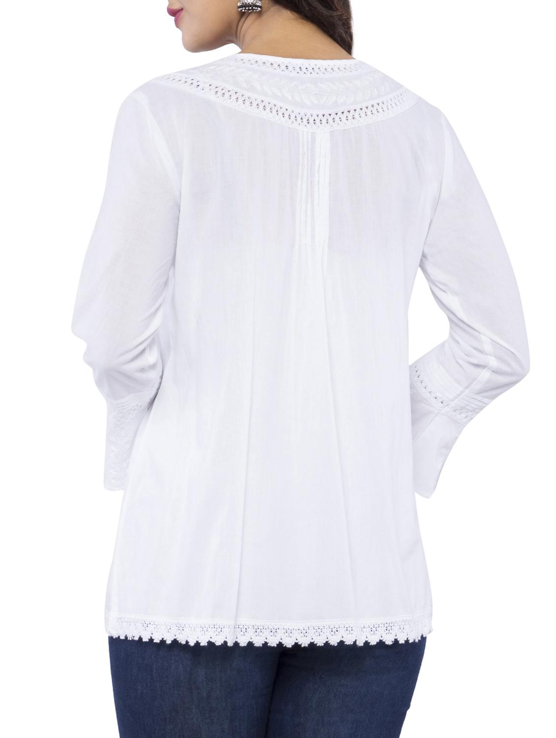 chikankari white kurti - 16066850 - Zoom Image - 3