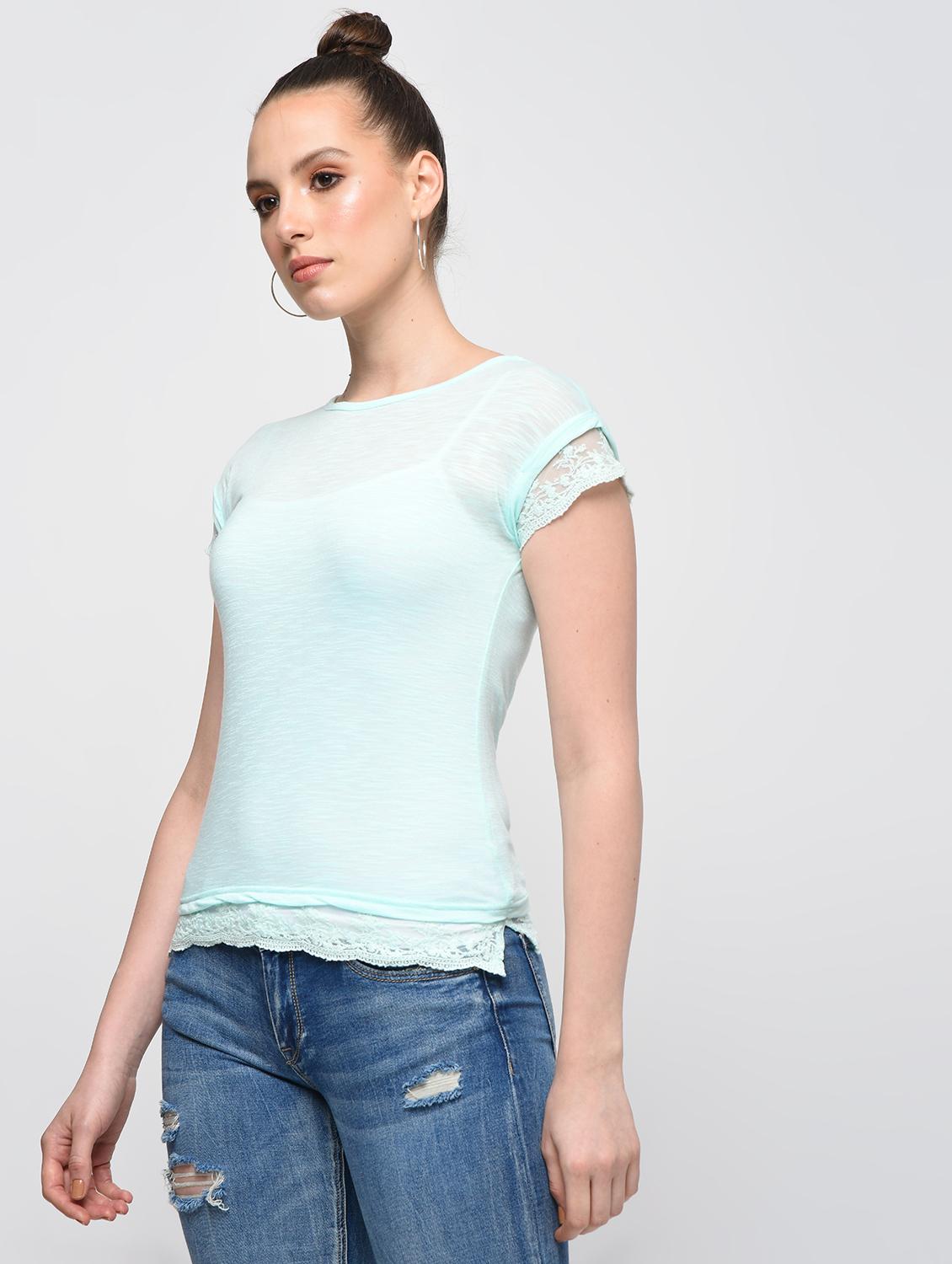 lace trim cap sleeved top - 16072352 - Zoom Image - 3