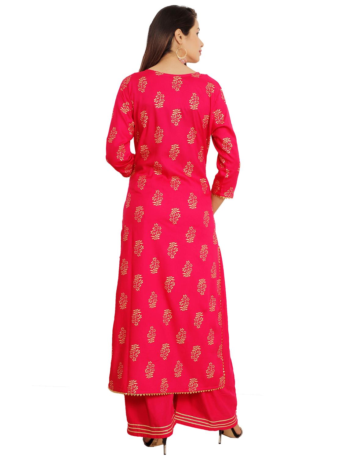 Block print kurta with gota patti palazzo set - 16072556 - Zoom Image - 3
