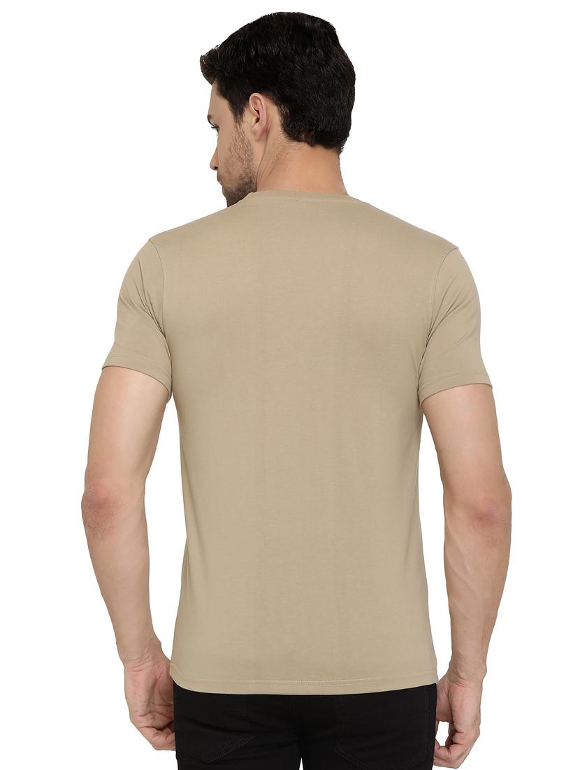 beige solid round neck tshirt - 16077629 - Zoom Image - 3