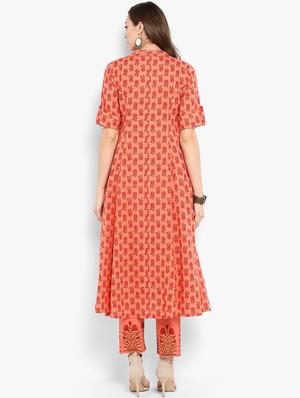 floral print front open kurta with pant set - 16077703 - Standard Image - 3