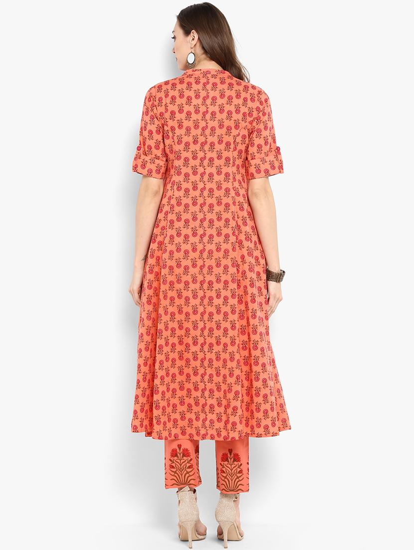 floral print front open kurta with pant set - 16077703 - Zoom Image - 3