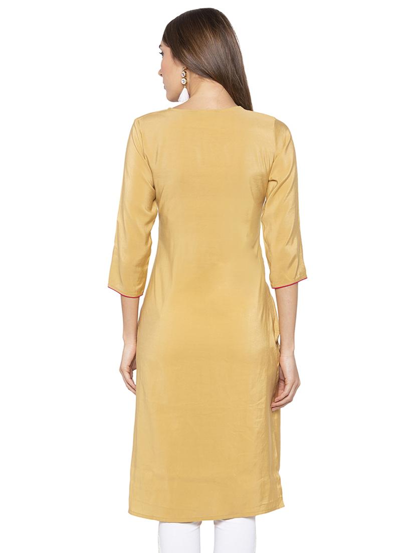 embroidery motif straight kurta - 16077944 - Zoom Image - 3