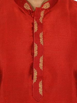 red pure silk long kurta - 16079245 - Standard Image - 3