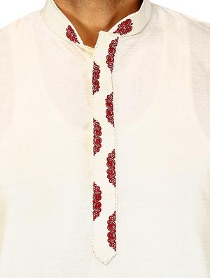 white pure silk long kurta - 16079254 - Standard Image - 3