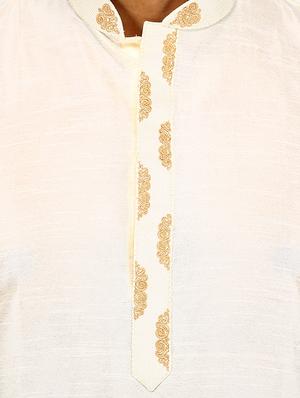 white pure silk long kurta - 16079255 - Standard Image - 3
