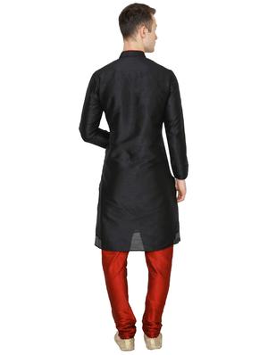 black silk blend long kurta pyjama set - 16079729 - Standard Image - 3