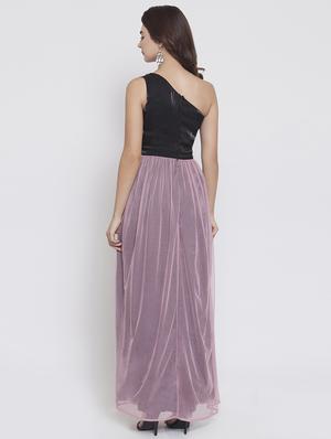 single shoulder contrast overlay maxi dress - 16082273 - Standard Image - 3