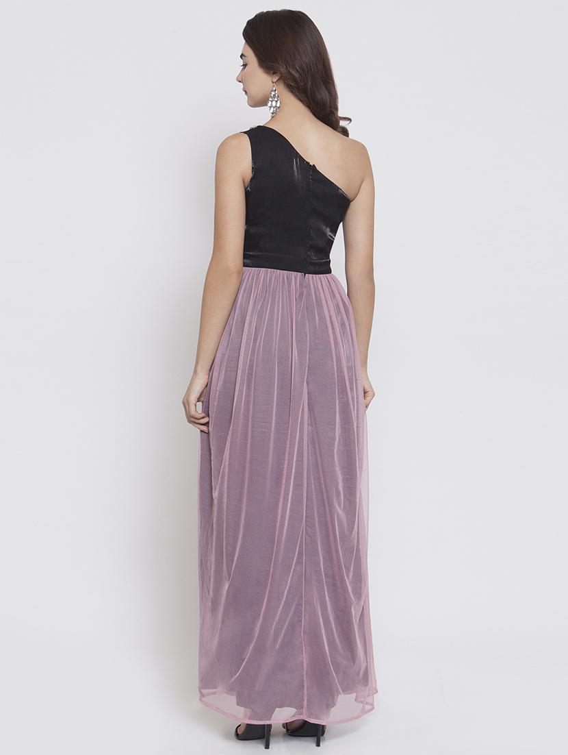 single shoulder contrast overlay maxi dress - 16082273 - Zoom Image - 3