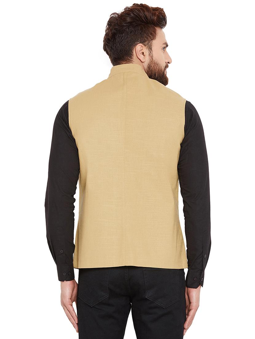 beige cotton nehru jacket - 16087054 - Zoom Image - 3