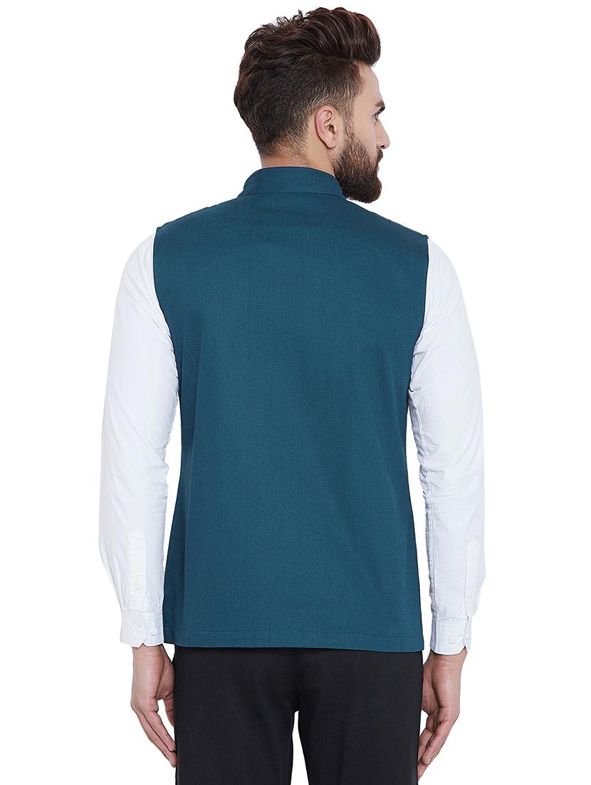 blue cotton nehru jacket - 16087061 - Zoom Image - 3
