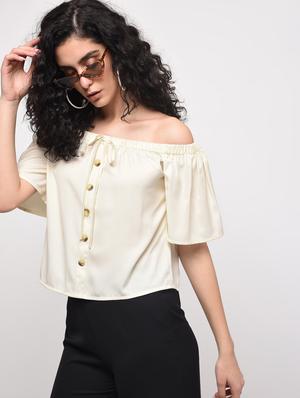 button detail off shoulder top - 16087399 - Standard Image - 3