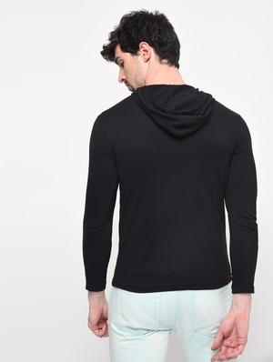 black solid hooded t-shirt - 16088700 - Standard Image - 3