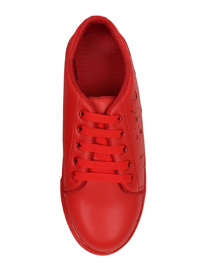 red synthetic laceup sneakers - 16088955 - Zoom Image - 3