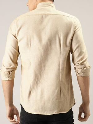 beige solid casual shirt - 16089609 - Standard Image - 3