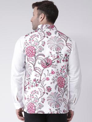 white floral printed nehru jacket - 16089796 - Standard Image - 3