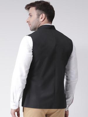 black solid nehru jacket - 16089806 - Standard Image - 3