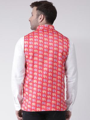red printed nehru jacket - 16089819 - Standard Image - 3