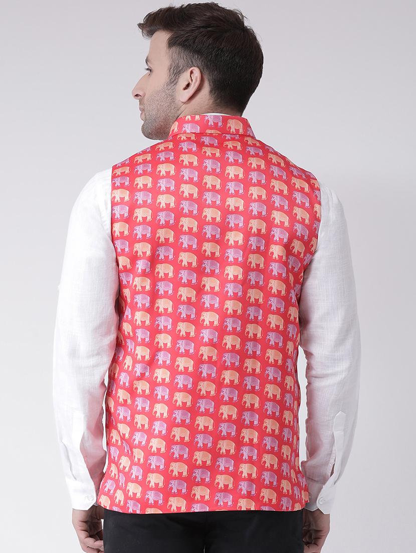 red printed nehru jacket - 16089819 - Zoom Image - 3