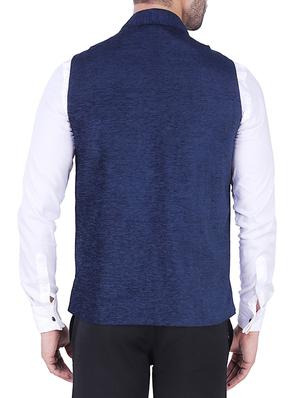 navy blue velvet nehru jacket - 16090989 - Standard Image - 3