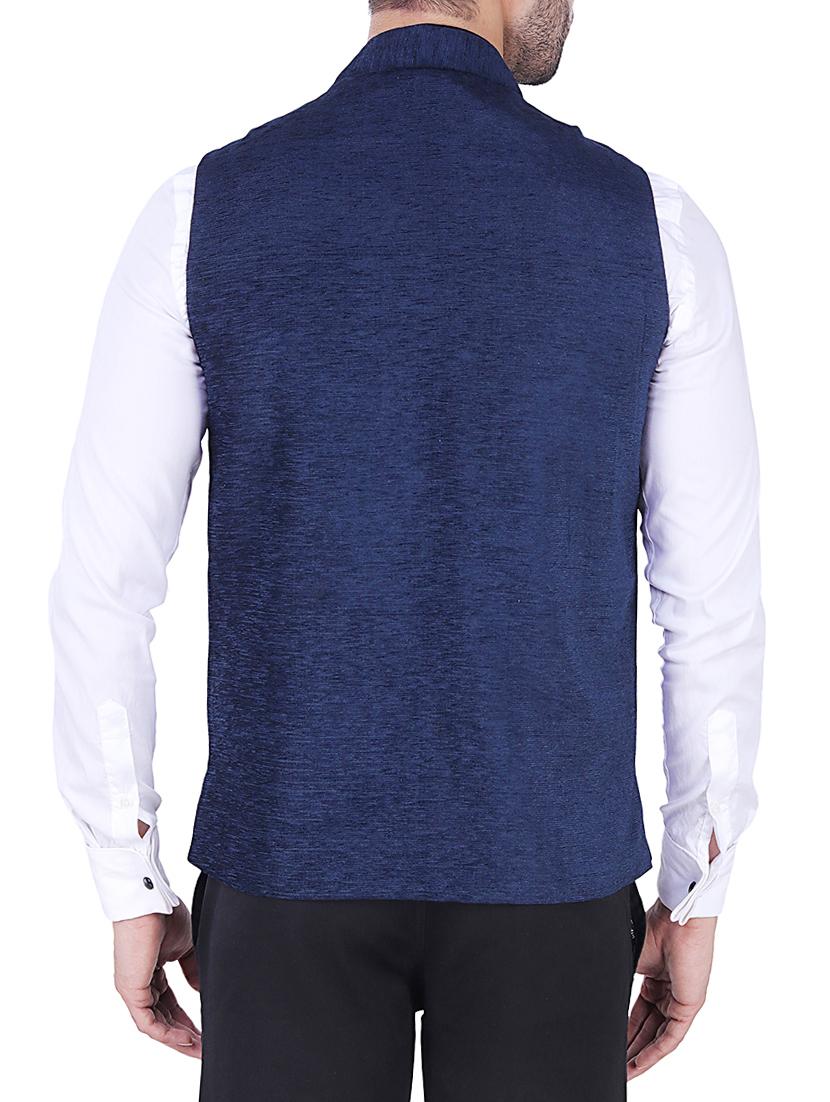 navy blue velvet nehru jacket - 16090989 - Zoom Image - 3