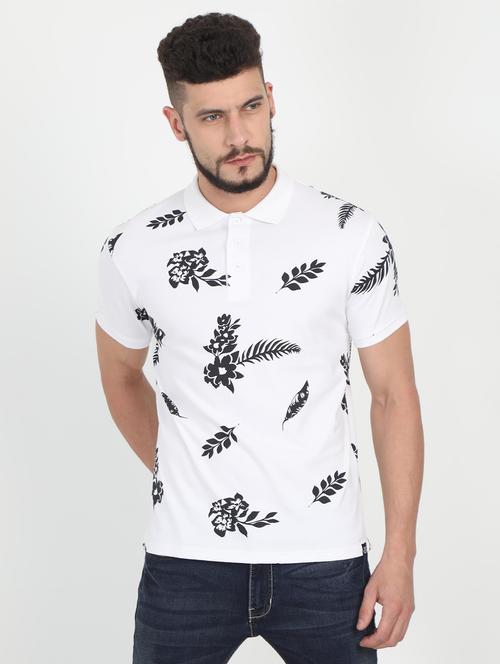 white all over print polo t-shirt - 16094336 - Standard Image - 1