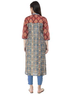 Printed contrast straight kurta - 16094429 - Standard Image - 3