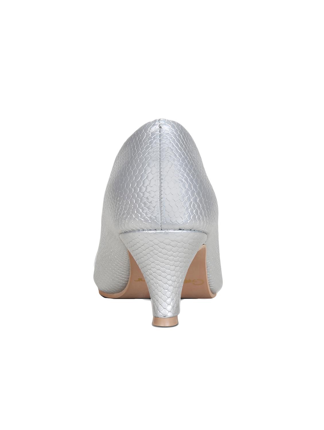 silver faux leather slip on pumps - 16096021 - Zoom Image - 3