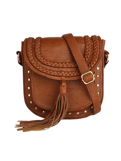 brown leatherette (pu) regular sling bag - 16098814 - Standard Image - 1