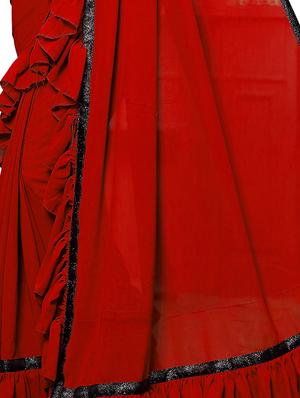 ruffle lace border fusion saree with blouse - 16099030 - Standard Image - 3