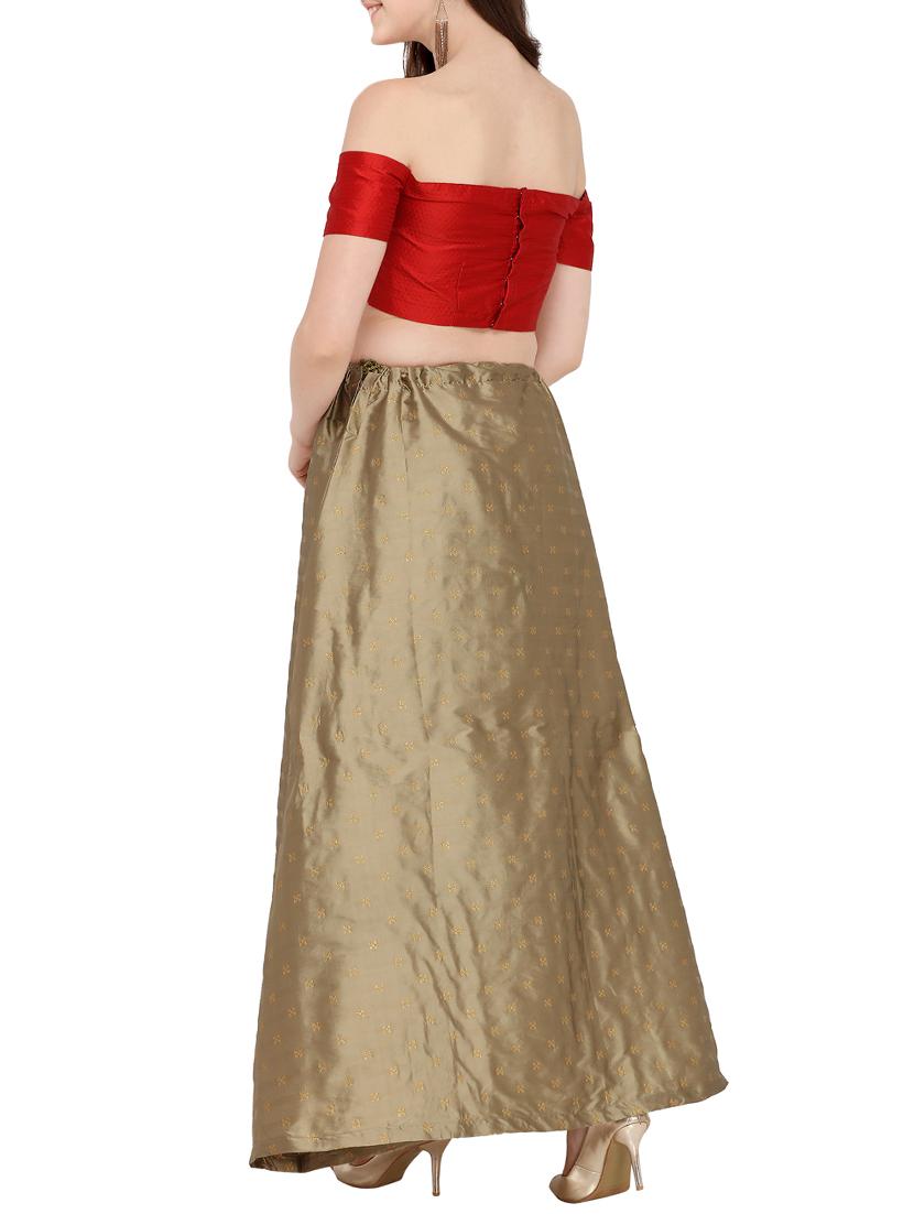zari motif semi-stitched a-line lehenga - 16099169 - Zoom Image - 3