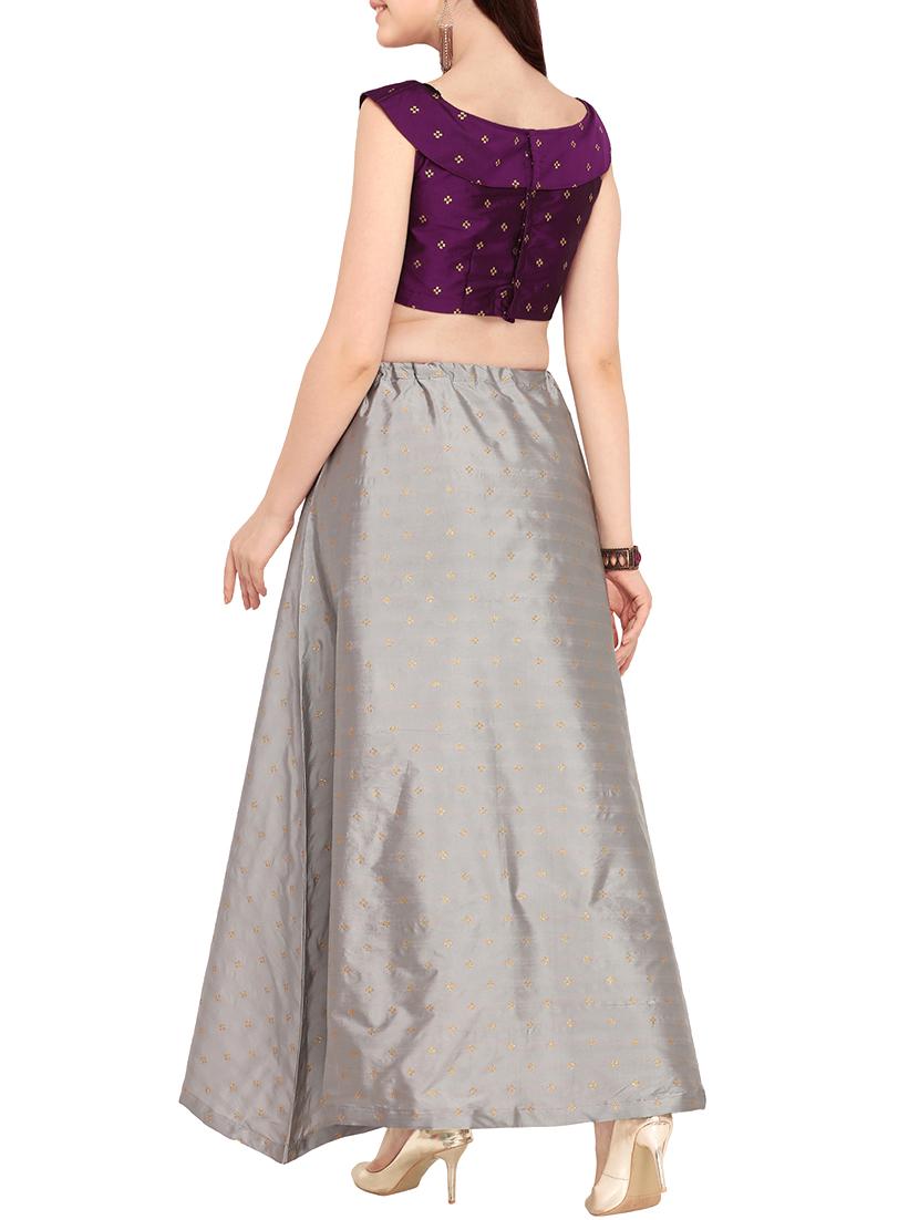 zari motif semi-stitched a-line lehenga - 16099170 - Zoom Image - 3