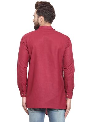 red cotton asymmetric kurta - 16100066 - Standard Image - 3